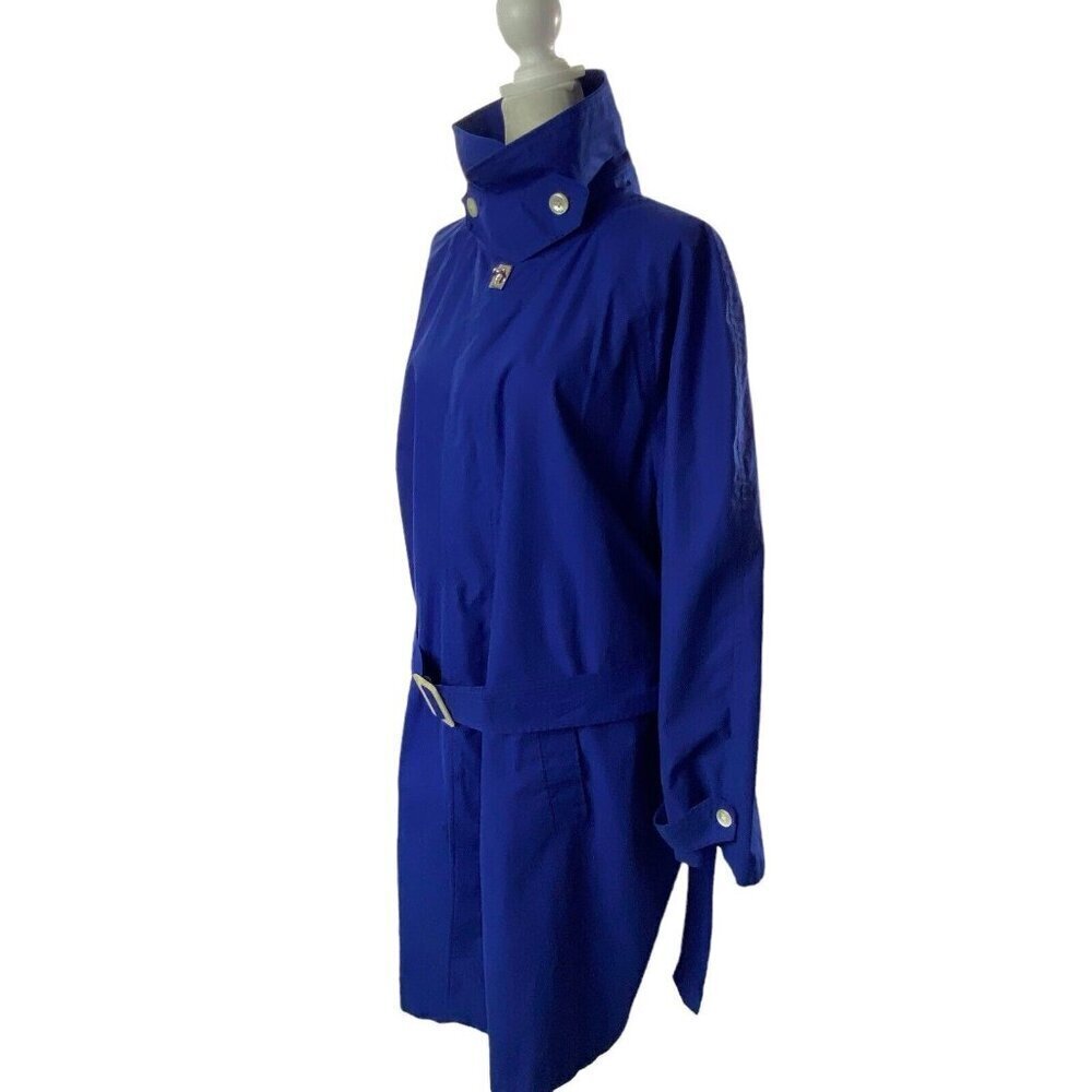 LAUREN RALPH LAUREN Women Midi Trench Coat Size M Blue Length High Neck Rainwear - Picture 4 of 16